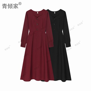 青倾家【赴宴千金】法式复古气质赫本风遮肚子连衣裙