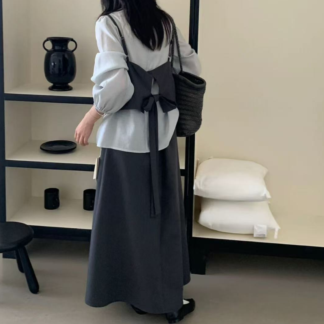 青倾家法式衬衫吊带背心半身裙三件套女秋季韩系气质穿搭一整套