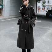 中长款 韩版 系带收腰显瘦加厚气质呢子大衣 摩登女王 青倾家