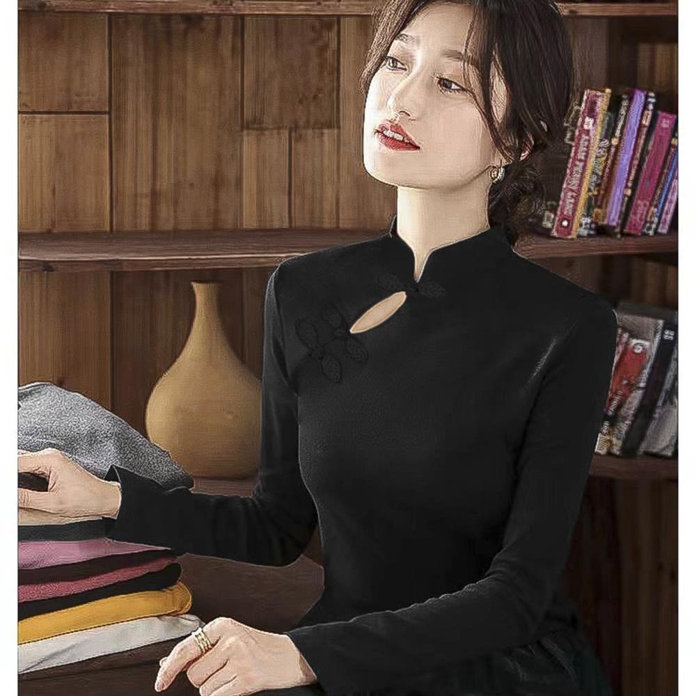 中式国风盘扣针织衫半高领复古毛衣修身打底衫内搭上衣【青倾家】