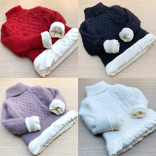 儿童水貂绒毛衣女童秋冬装高领套头针织衫男童低领加厚加绒打底衫