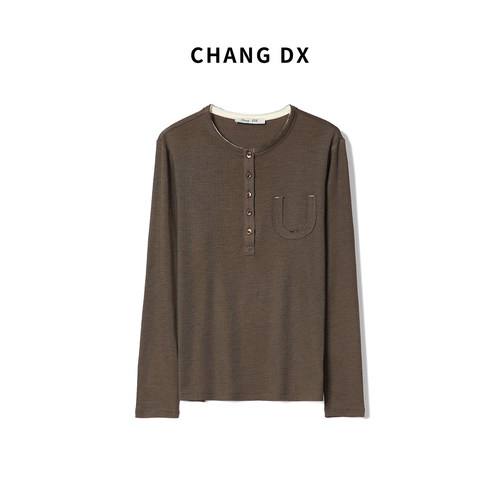 畅家ChangDX V领拼色长袖针织开衫306