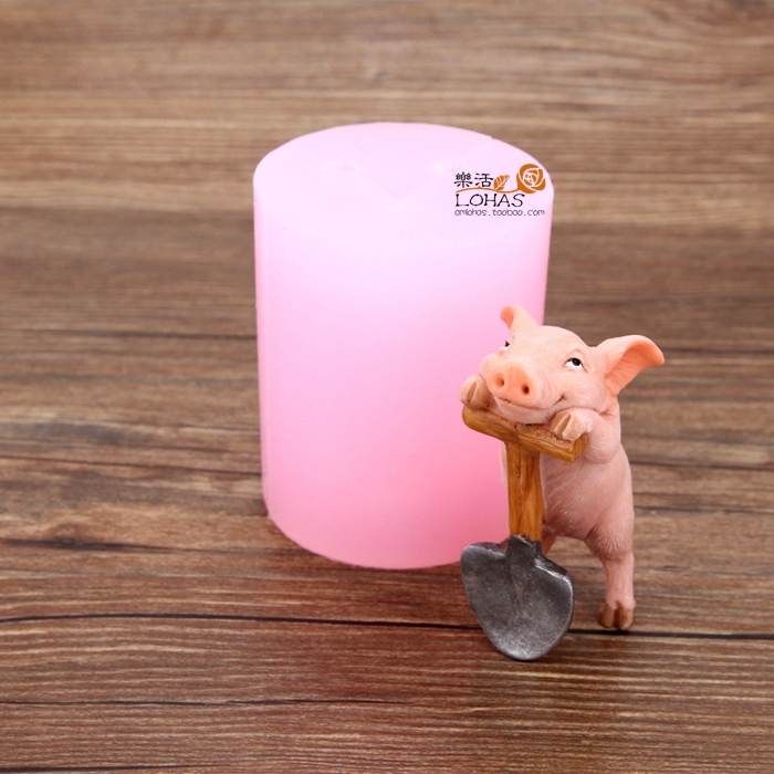 奋斗猪猪立体盐雕蜡烛硅胶模具