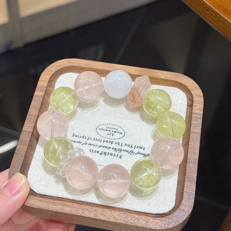 天然春夏小清新粉晶黄水晶手串红胶花多宝白水晶手饰手链女送礼