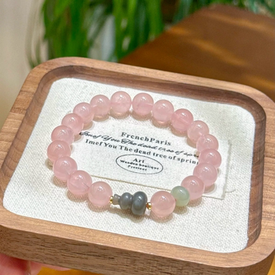 天然粉水晶手串搭配和田玉烟紫葫芦小众设计手链女款闺蜜礼物