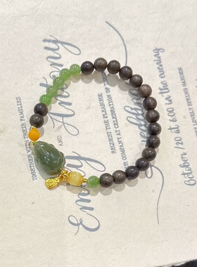 天然沉香木手串和田玉貔貅碧玉手链招财转运女手饰礼物简约饰品