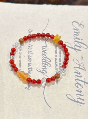 天然水晶红玛瑙手串手链红绳本命年招财转运女手饰简约手工饰品