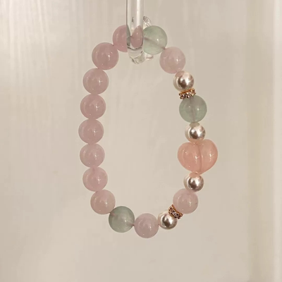 天然粉水晶手串女款爱心屁桃少女心可爱清新百搭精致手链手饰礼物