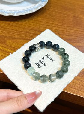 天然水晶黑曜石手串绿幽灵发晶复古手链女串珠手饰好运情侣手饰