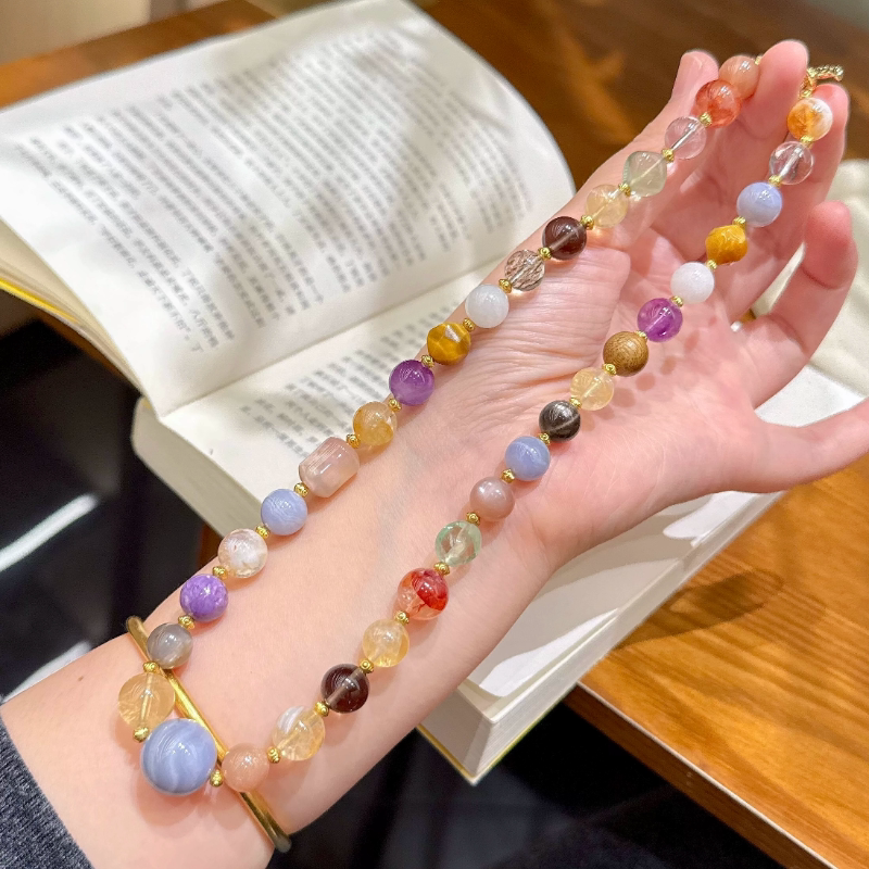 原创超美多巴胺天然紫水晶黄水晶多宝项链毛衣链饰品女款颈链礼物