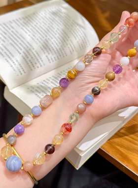 韦雪同款天然多宝水晶项链串珠女款精致轻奢小众白水晶金虎眼招米