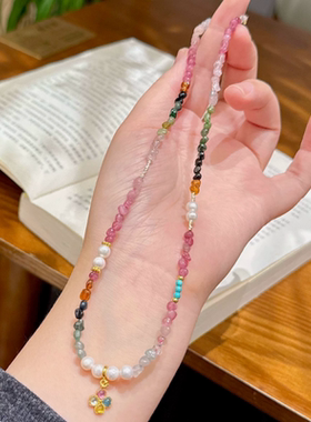 天然碧玺珍珠项链女四叶草轻奢气质高级锁骨链颈链显白小众精致