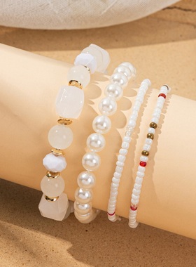 【珠黛饰品】小众波西米亚手圈创意米珠多层珍珠串珠手链 六色