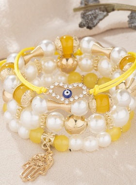 【珠黛饰品】波西米亚分层手链创意爱心多层串珠时尚手链 五色