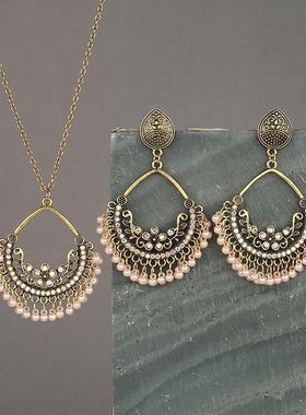 【珠黛饰品】欧美热卖耳钉跨境夸张项链套装个性耳饰民族风 四色