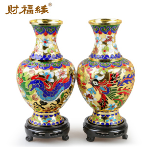 老北京珐琅彩景泰蓝花瓶摆件供台金属铜掐丝龙凤牡丹花手工工艺品