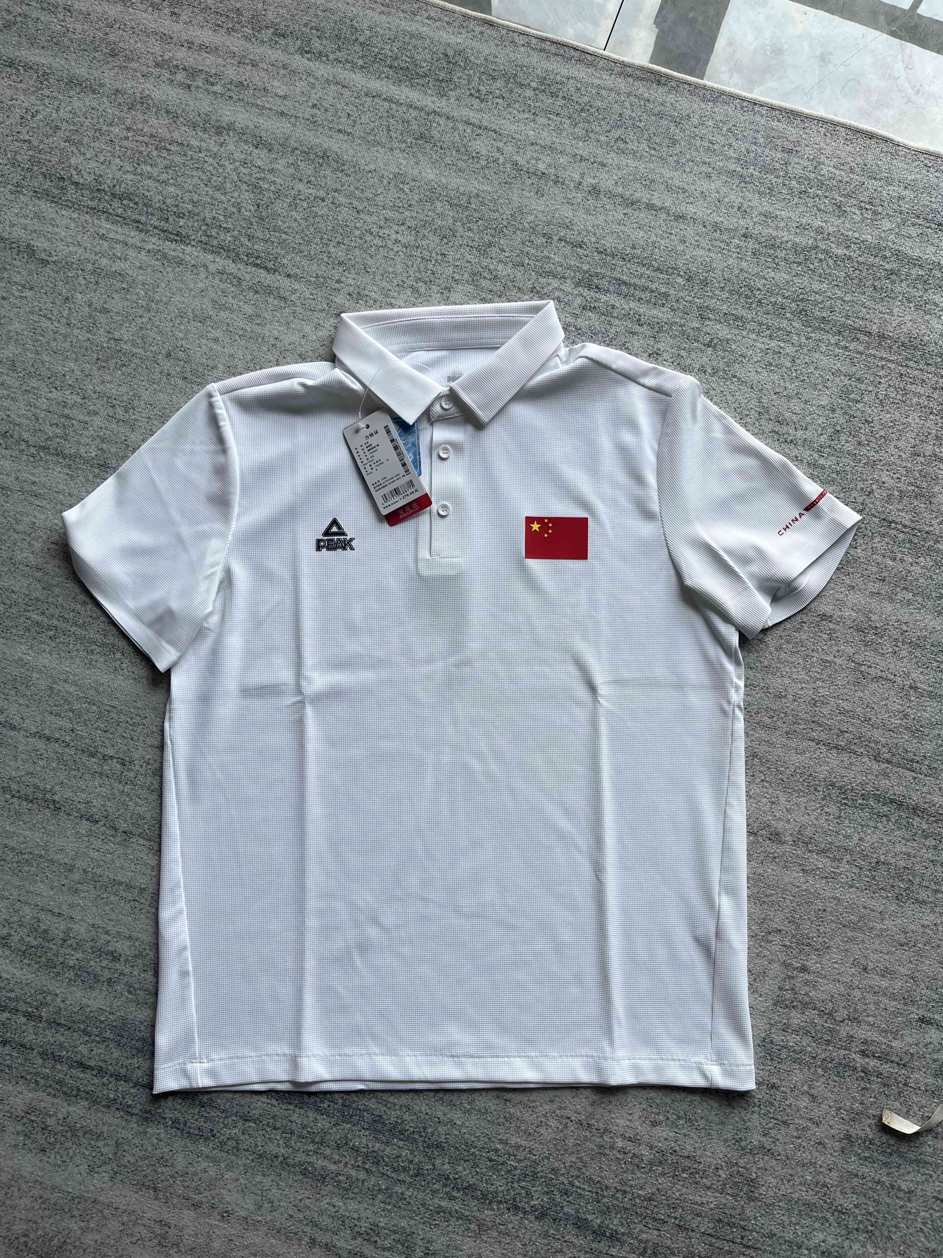 匹克赞助2025中国现代五项国家队短袖POLO衫国旗面料弹性速干白色