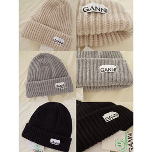 美国代购Ganni 25秋冬羊毛圆顶毛线纯色冷帽针织帽子男女同款