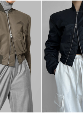 Frankie Shop纽约代购 23早春 MATI垫肩超短款夹棉机车夹克黑色