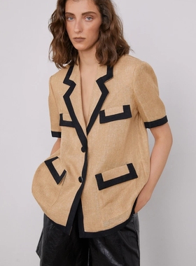 美国代购source unknown短袖撞色西装外套2020秋季