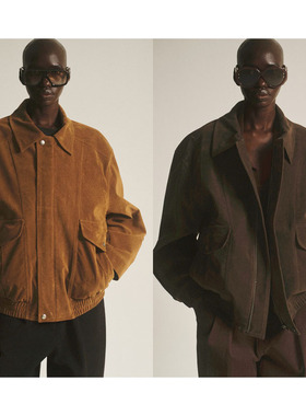 美国代购source unknown25秋冬 复古拉链翻领宽松百搭麂皮外套