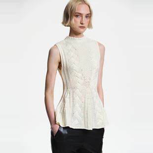 Source Unknown 荷叶边无袖麻花编织荷叶边针织背心上衣