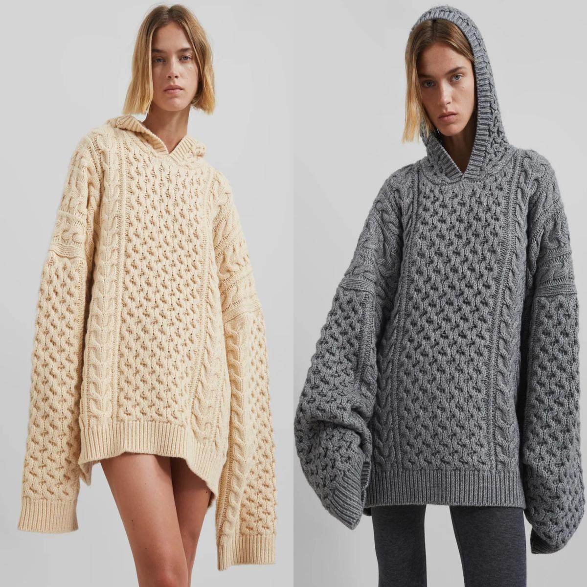 Frankie Shop纽约代购 24秋冬 羊毛混纺中长款套头麻花编织毛衣