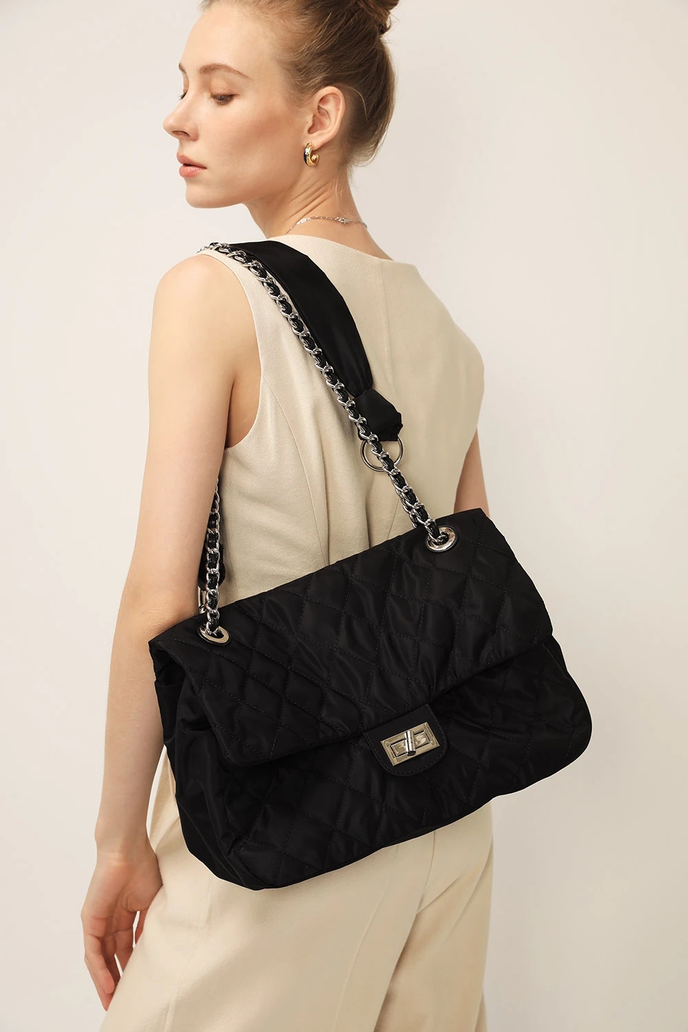 storets链条包翻盖菱格纹大包