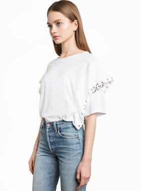 美国代购PIXIE MARKET潮店 镂空金属圆环纯色圆领T恤