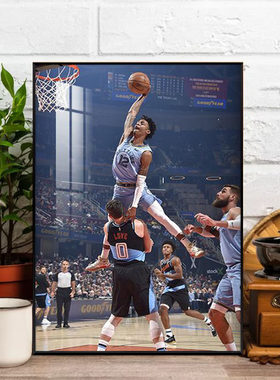 NBA球星莫兰特挂画灰熊队篮球背景海报装饰画男孩卧室床头壁画