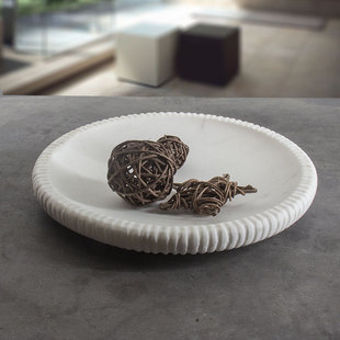 简约圆形黑色白色大号小号天然大理石装饰盘零食盘子果托盘