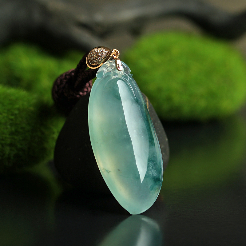 冰种飘花福瓜吊坠缅甸玉石翡翠A