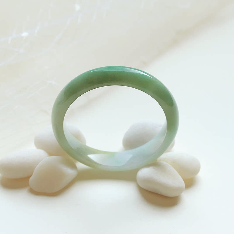 飘绿花翡翠A货手镯糯种天然缅甸玉石镯子57.5mm性价比天工典藏 03