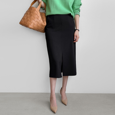 现货！中裙半身裙H型2023春季新品开叉包臀裙仕女日常气质裙11545