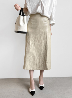 11973直筒半身裙仿皮柔软中长裙中裙韩国进口时尚气质皮裙