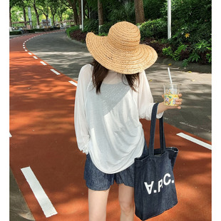 LSD慵懒风白色长袖T恤女宽松防晒罩衫设计感上衣莱赛尔凉感防晒