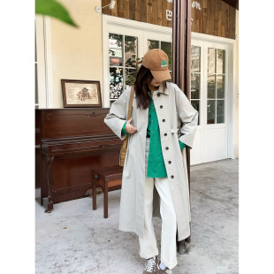 温柔慵懒风廓形风衣女中长款 单排扣显瘦高级感外套小个子