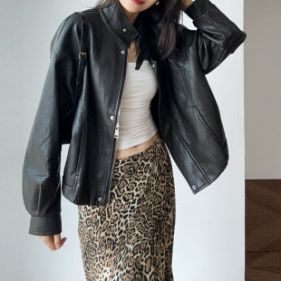 机车服夹克立领短款 新款 设计感复古皮衣外套女2025秋季 LIMESODA