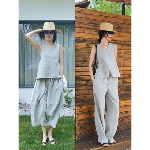 LSD2025夏新鬼绉真丝干丝无袖背心+阔腿裤套装+花苞裙套装半身裙