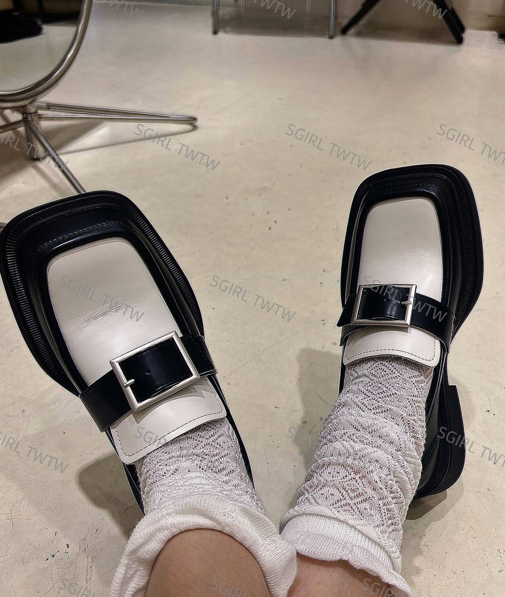 VEEFSHOW 880-23 一脚蹬英伦风皮鞋方头夏季厚底鞋子乐福鞋时尚