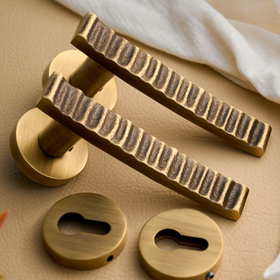 屿铜法式简欧黄铜室内门锁纯铜静音家用复古卫生间卧室古铜门把手