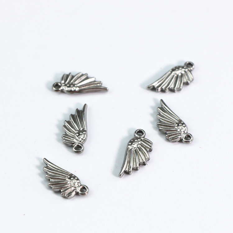 DIY手链项链配件 厂家直销304不锈钢羽毛翅膀单孔吊坠 现货