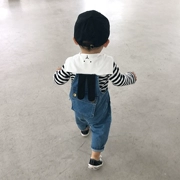 乐 Quần áo trẻ em Áo thun nam tay dài cho bé mùa thu Quần áo bé trai áo sơ mi denim quần yếm - Áo thun