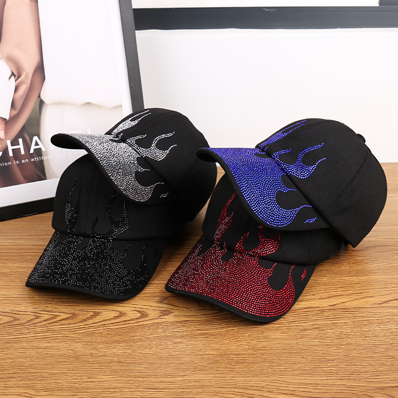 2026新款韩版水钻火焰棒球帽女男女同款春秋季遮阳帽显脸小鸭舌帽