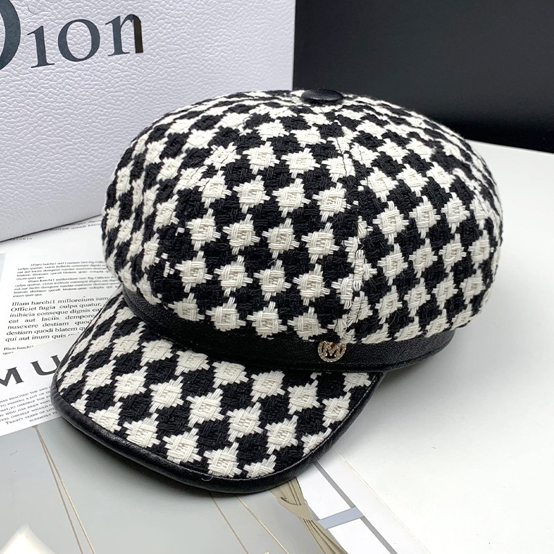 八角帽子女韩版潮M标棋盘格贝雷帽女秋冬季复古画家帽保暖报童帽,服饰配件/皮带/帽子/围巾,帽子,淘宝优惠券,粉丝福利购,淘宝优惠卷