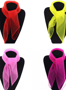 2025新款水兵舞小丝巾女夏季薄款百搭纯色小方巾红色跳舞蹈纱巾