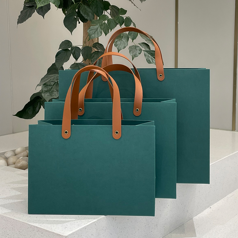 绿色高档礼品袋纸袋PU仿皮手提袋轻奢服装店定做定制商务婚庆珠宝