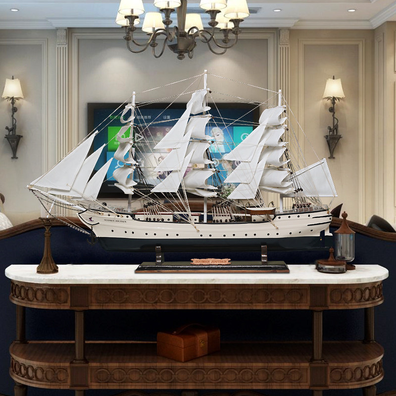 芬兰天鹅号帆船模型摆件酒店大堂装饰工艺品船模装饰船模型摆设