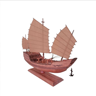 木船模手工工艺品 三帆福船35厘米巴西花梨木船模福船模型摆件