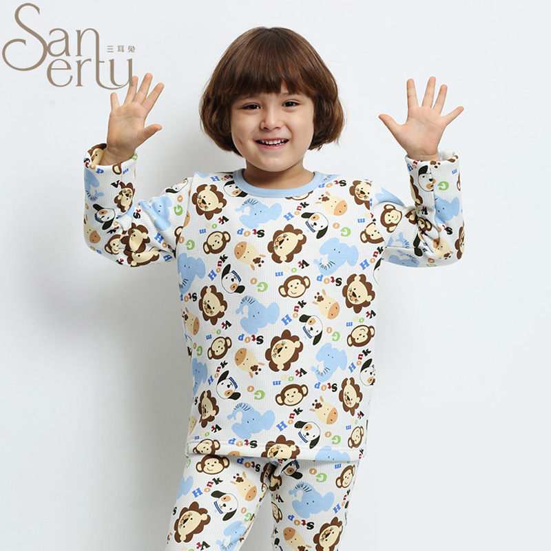 清仓 三耳兔儿童睡衣加厚绒3-6周岁长袖棉质小孩可爱保暖内衣套装
